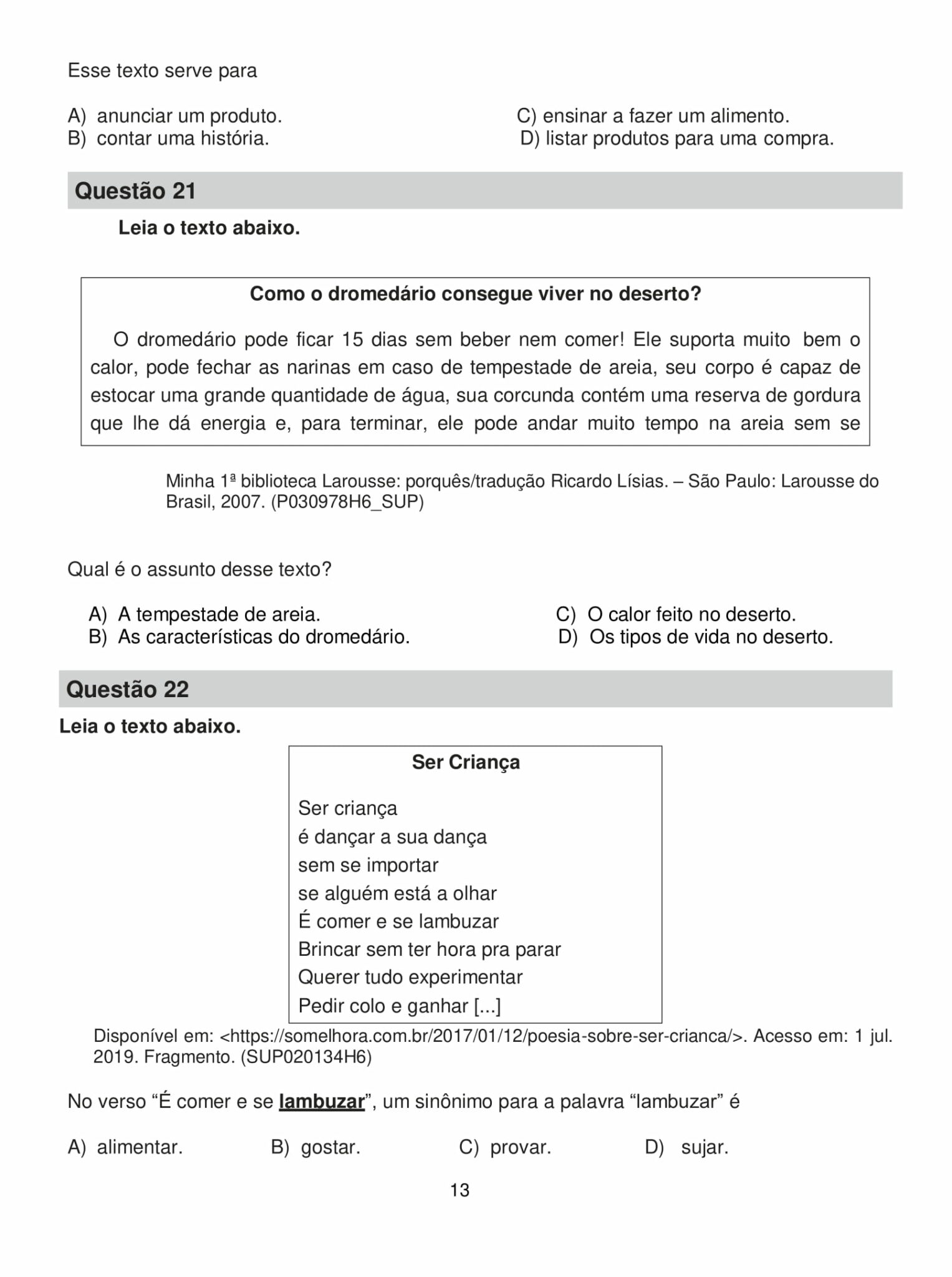 3° ano - Avaliação trimestral de língua portuguesa - 1° trimestre ...