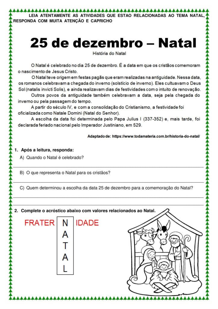 3º ao 5º ano - Natal -Atividades de l. portuguesa e matemática - Prof.  Noninha