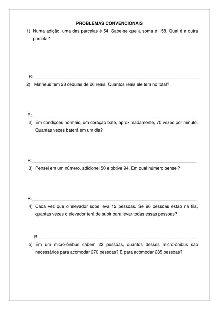 Atividades de matemática 4º ano - Situações - problema 4º ano para