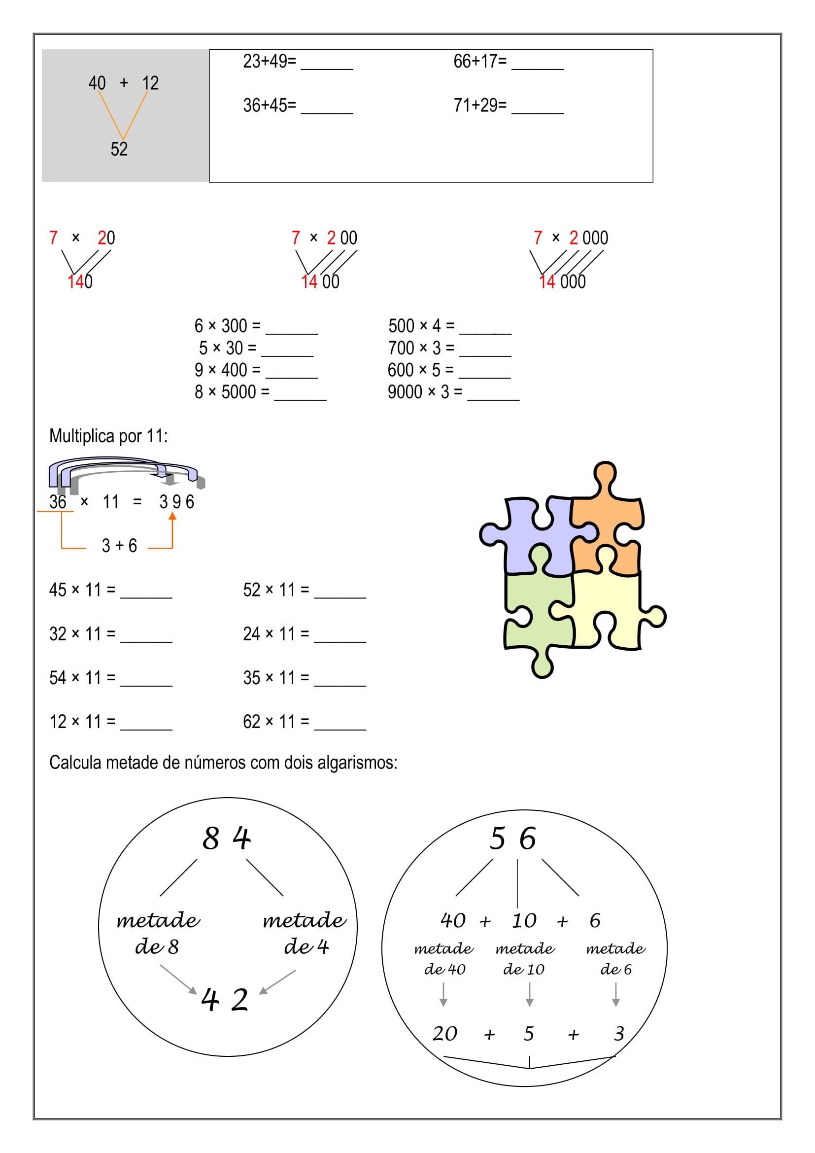 4º e 5º ano - Atividades de matemática para imprimir - Cálculos mentais ...