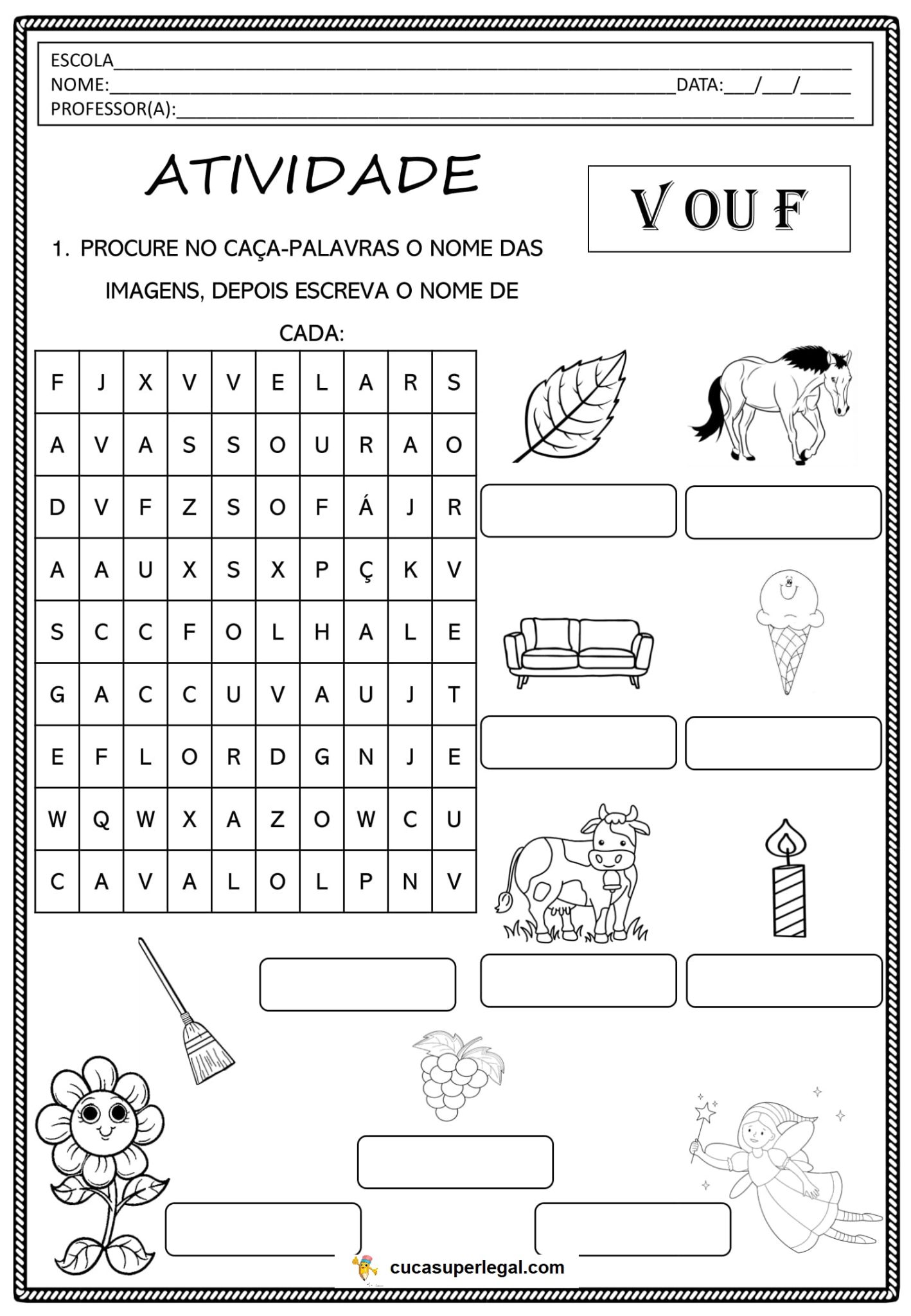 1º ao 5º ano - V e F - Atividades de ortografia - Prof. Noninha