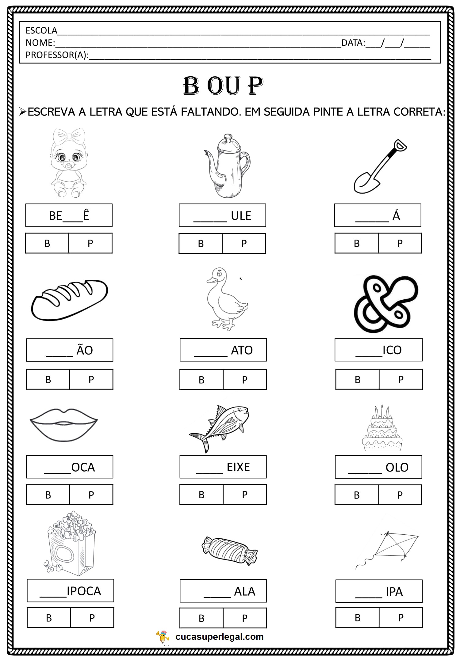1º, 2º, 3º e 4º anos - P e B Atividades com dificuldades ortográficas ...
