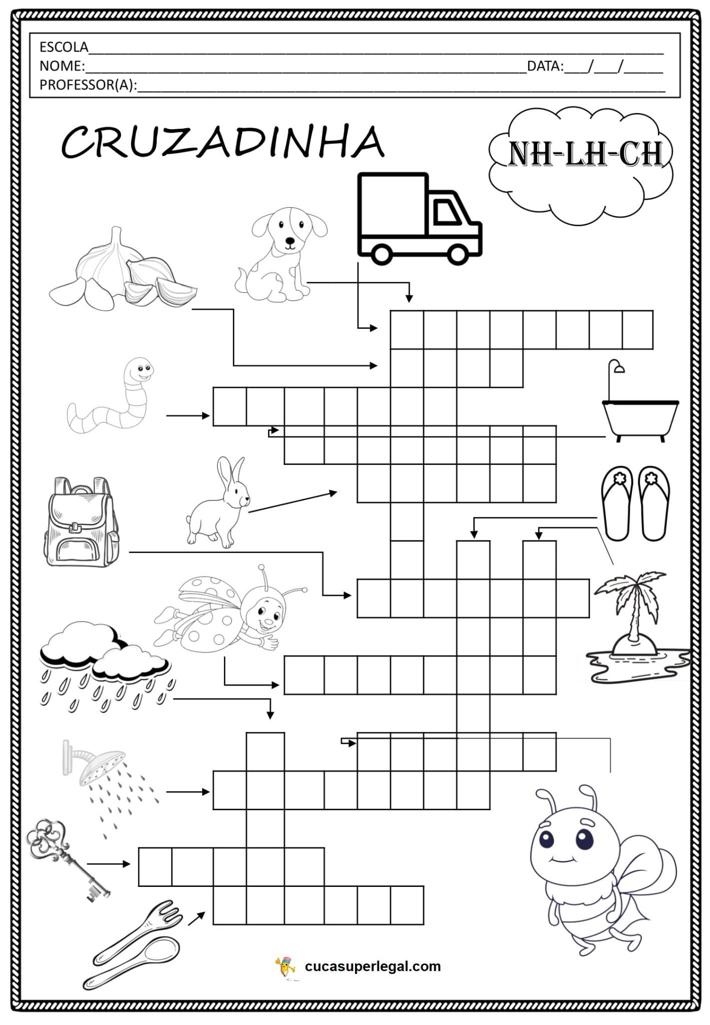 1º ao 5º ano - Atividades de ortografia NH / LH / CH - Prof. Noninha